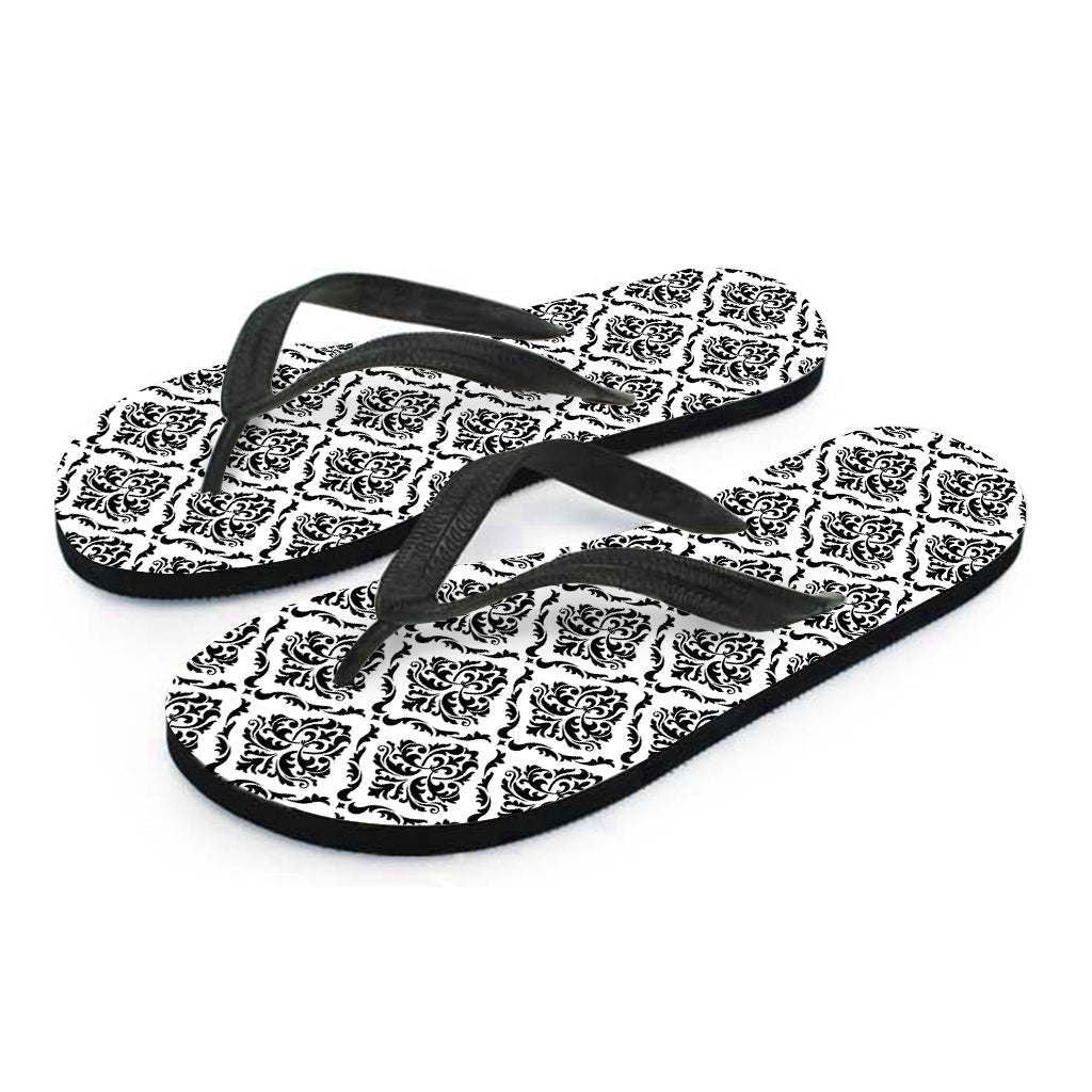 Black and White Damask Hawaiian Flip Flops - The Perfect Addition to Your Island Outfit - 2