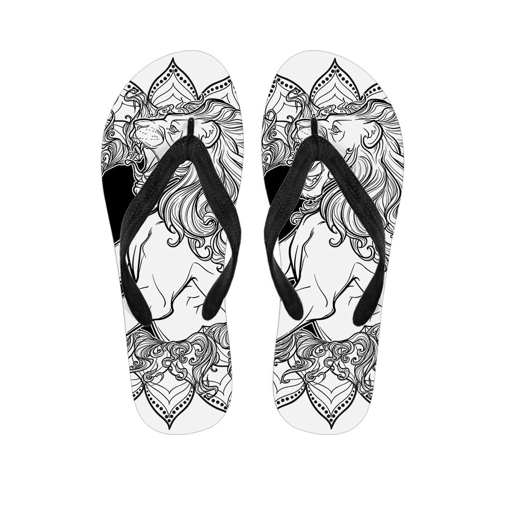 Island Chic: White and Black Leo Sign Print Flip Flops to Complete Your Hawaiian Outfit - 1