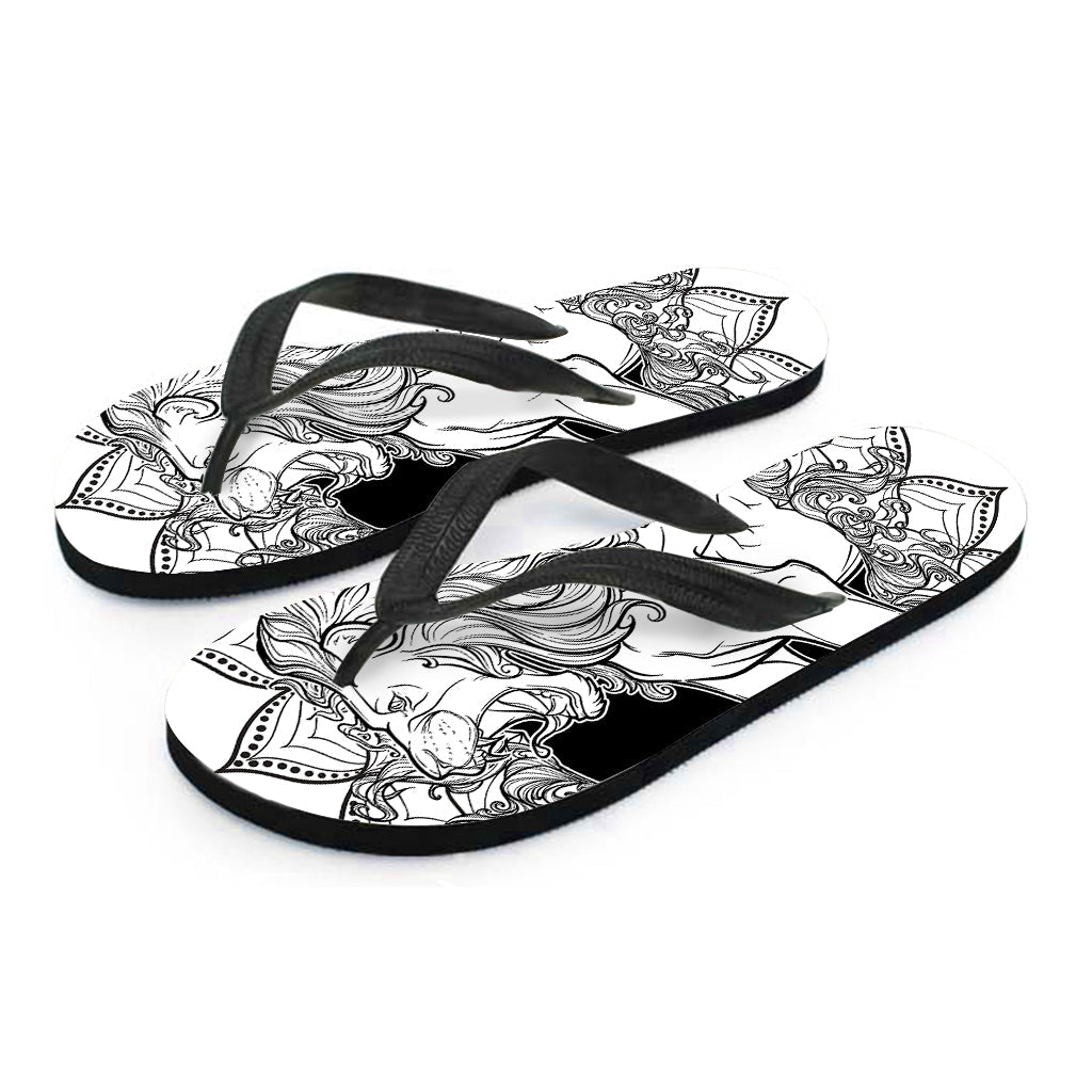 Island Chic: White and Black Leo Sign Print Flip Flops to Complete Your Hawaiian Outfit - 2