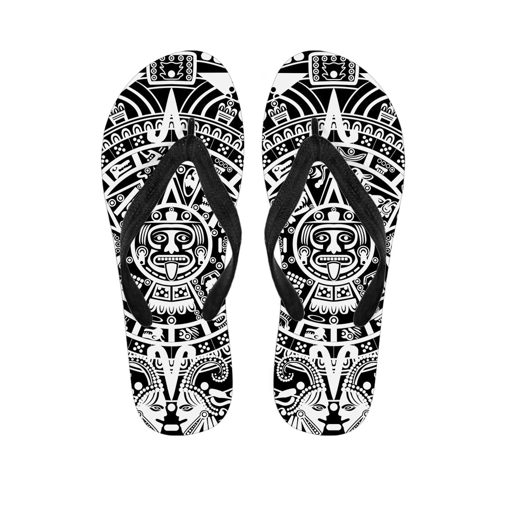 Maya Calendar Print Hawaiian Outfit: Step out in Style with These White and Black Flip Flops - 1