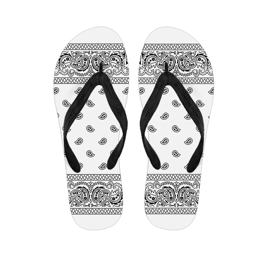 White and Black Paisley Bandana Print Hawaiian Flip Flops - Perfect for Your Tropical Attire! - 1