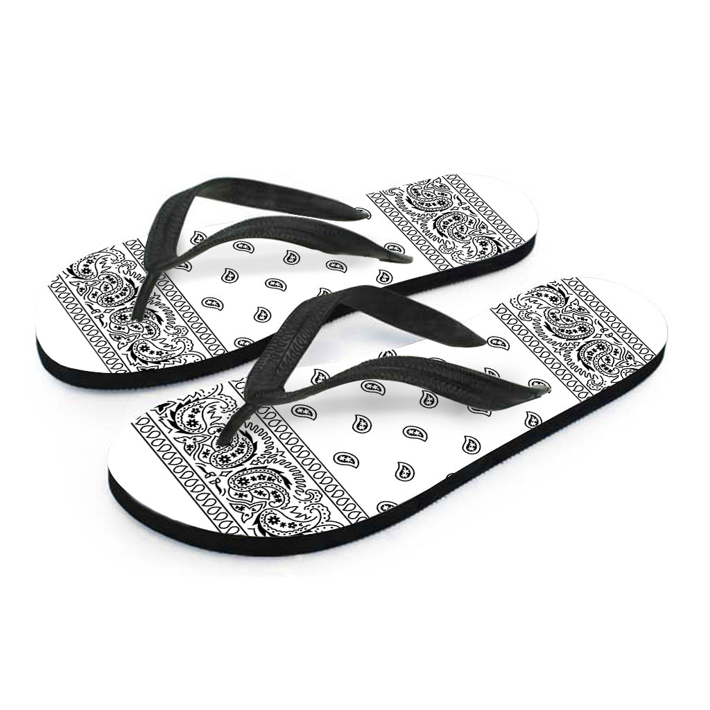 White and Black Paisley Bandana Print Hawaiian Flip Flops - Perfect for Your Tropical Attire! - 1