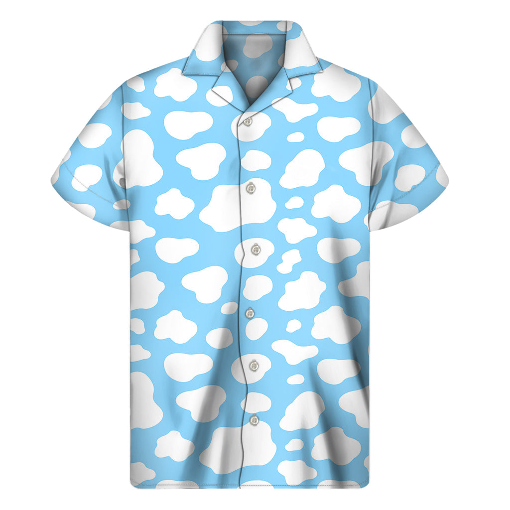 Blue Cow Print Hawaiian Short Sleeve Shirt - 1