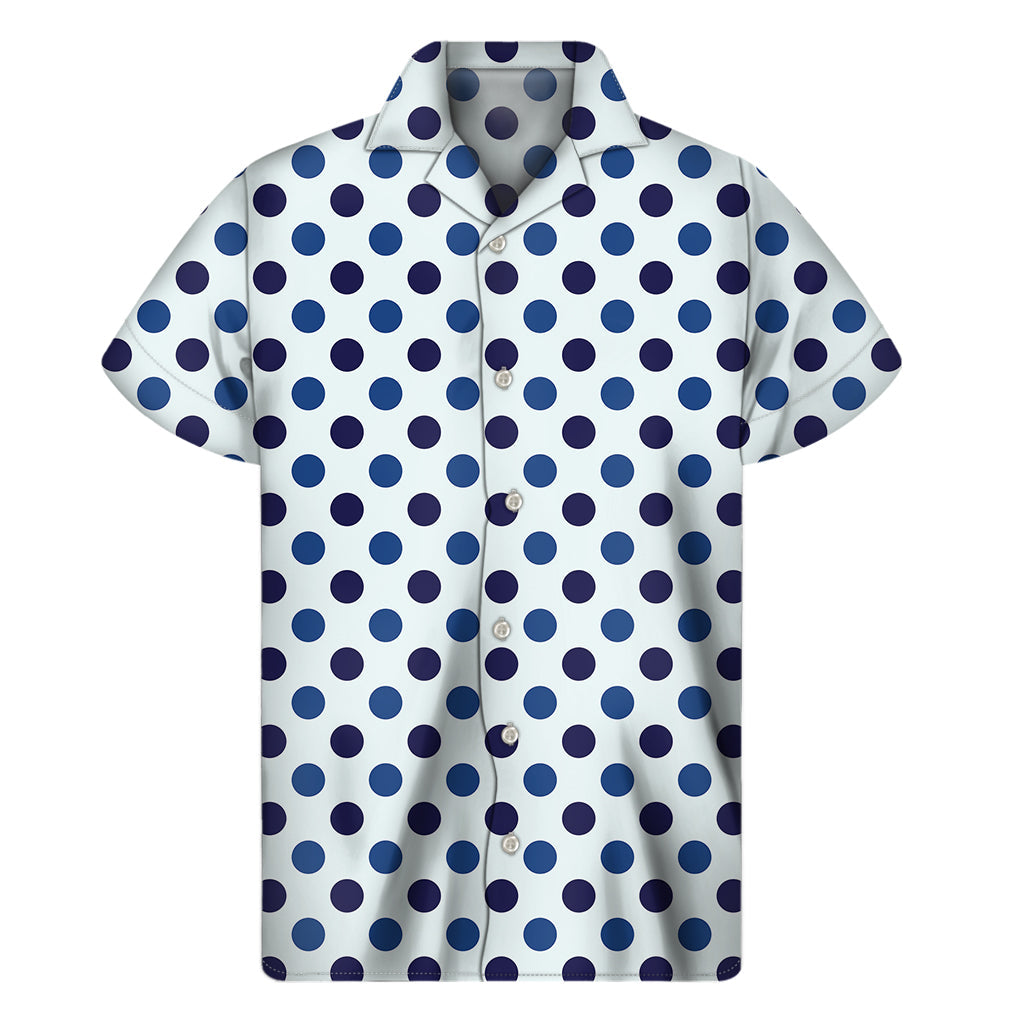 Island Breeze: Hawaiian Short Sleeve Shirt in White and Blue Polka Dot - 1