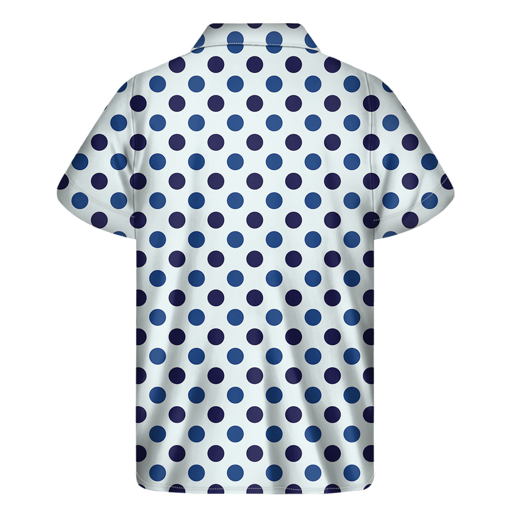 Island Breeze: Hawaiian Short Sleeve Shirt in White and Blue Polka Dot - 2