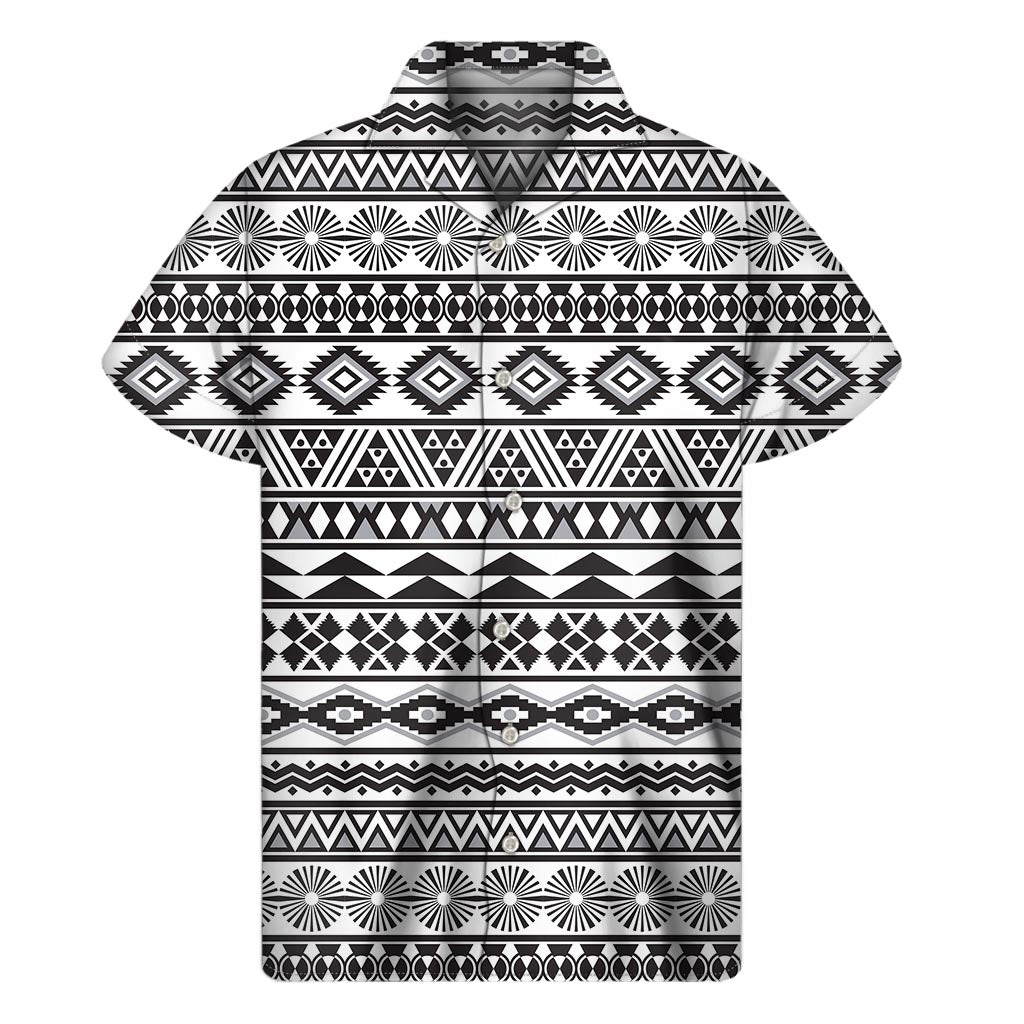 White and Grey Aztec Pattern Hawaiian Short Sleeve Shirt for Men - 1