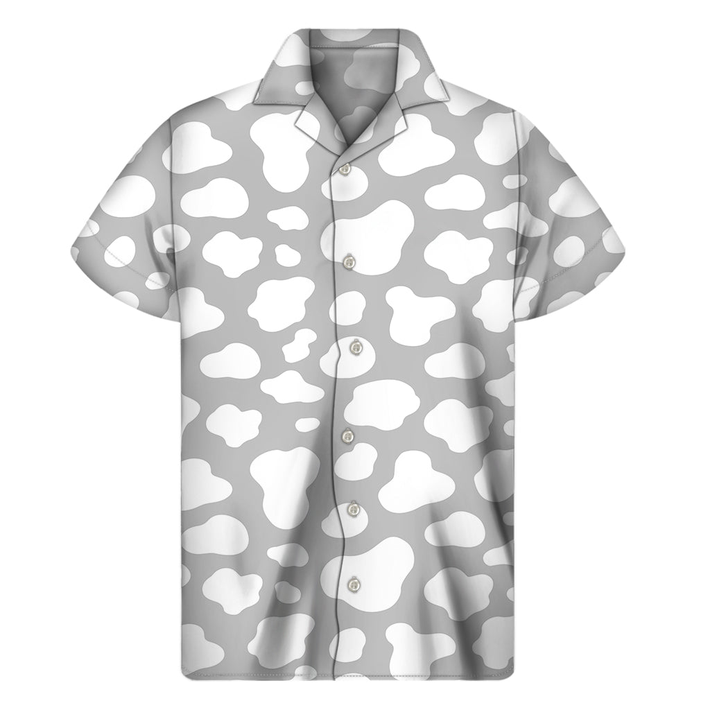 Hawaiian Style Men&#39;s White and Grey Cow Print Short Sleeve Shirt - 1