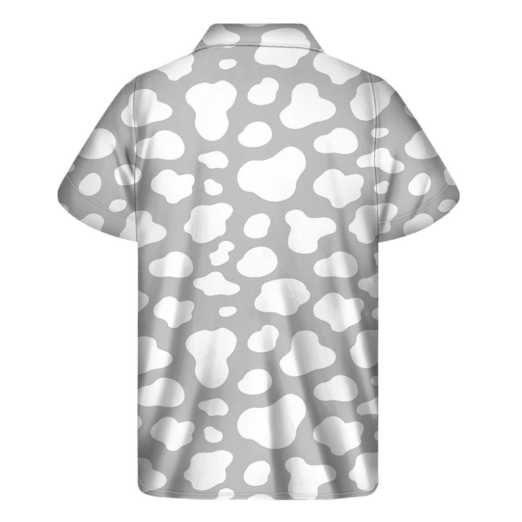 Hawaiian Style Men&#39;s White and Grey Cow Print Short Sleeve Shirt - 2