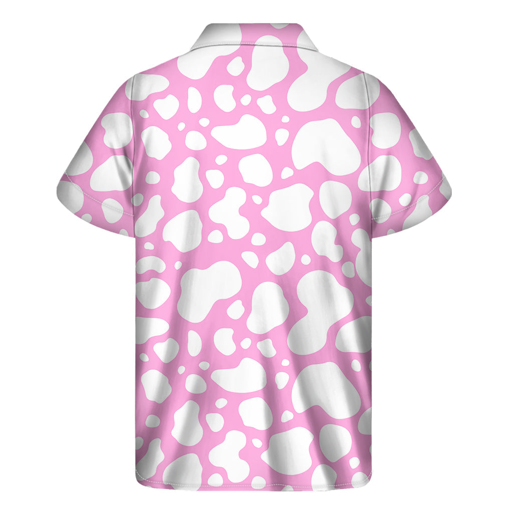 Trendy Hawaiian Cow Print Men&#39;s Short Sleeve Shirt in White and Pink - 2