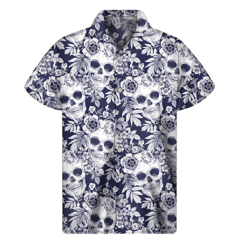 Blue Skull Hawaiian Bloom: Men&#39;s Short Sleeve Shirt - 1