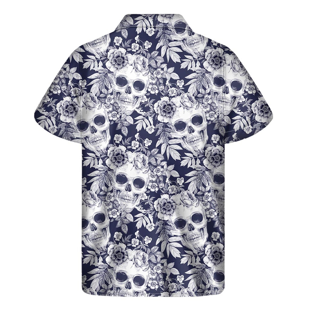 Blue Skull Hawaiian Bloom: Men&#39;s Short Sleeve Shirt - 2