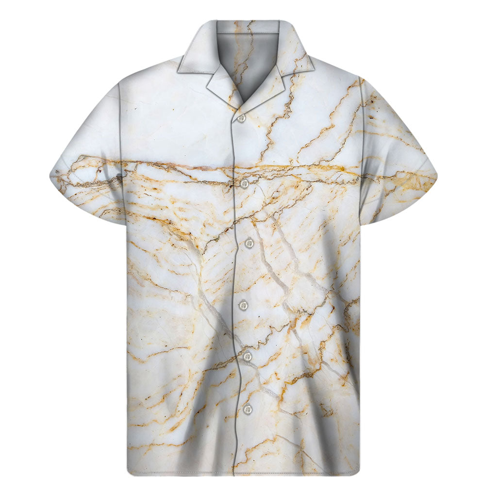 Island Vibes: White &amp; Brown Grunge Marble Hawaiian Short Sleeve Shirt - 1