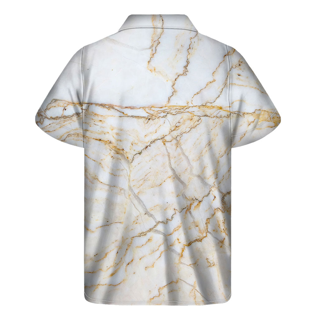 Island Vibes: White &amp; Brown Grunge Marble Hawaiian Short Sleeve Shirt - 2