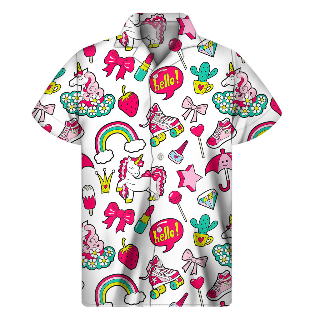 Island Bliss: Hawaiian Unicorn Print Short Sleeve Shirt - 1