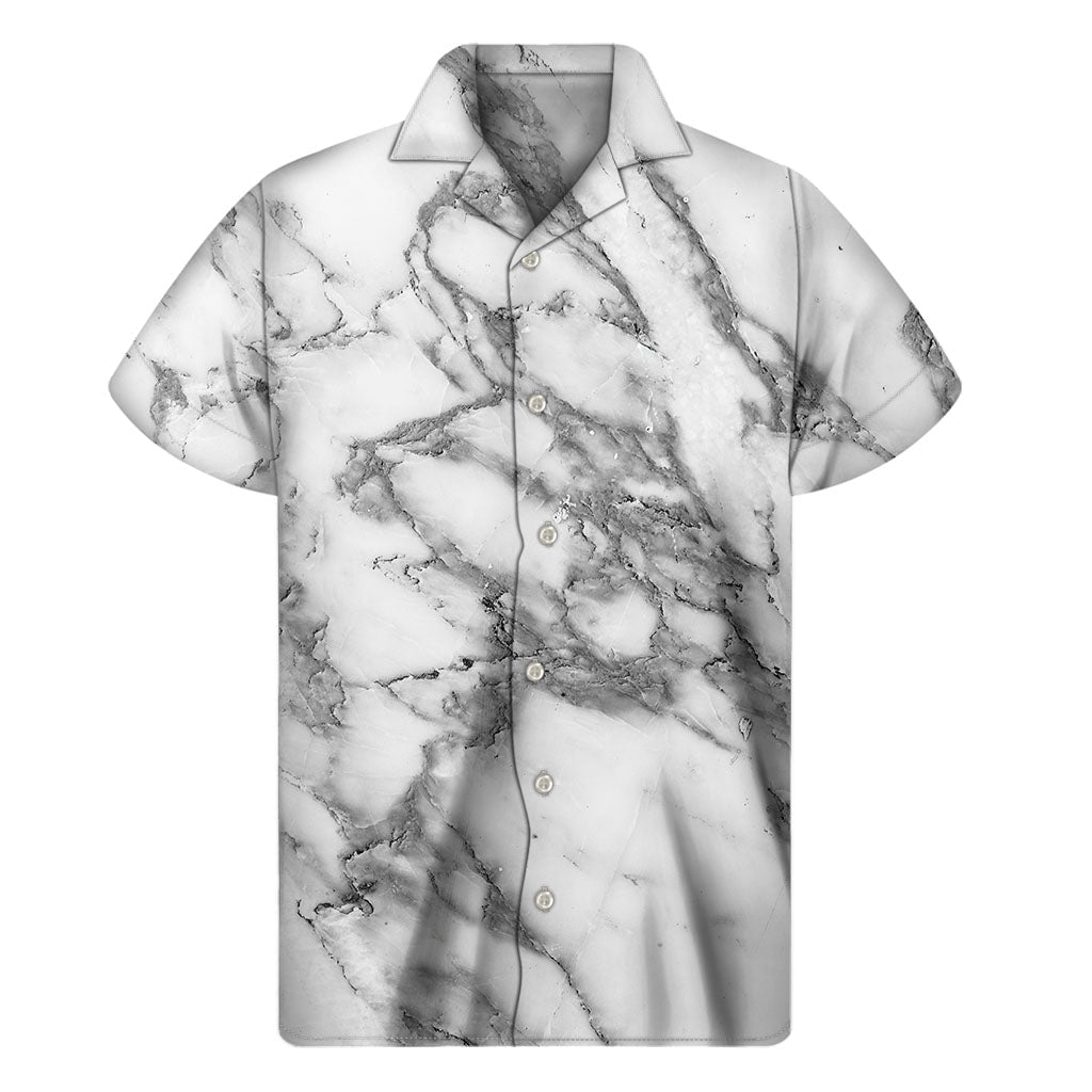 White and Gray Marble Hawaiian Short Sleeve Shirt - 1