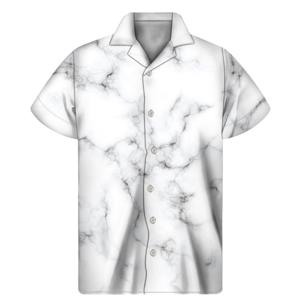 White Grey Smoke Marble Print Hawaiian Aloha Shirt - 1