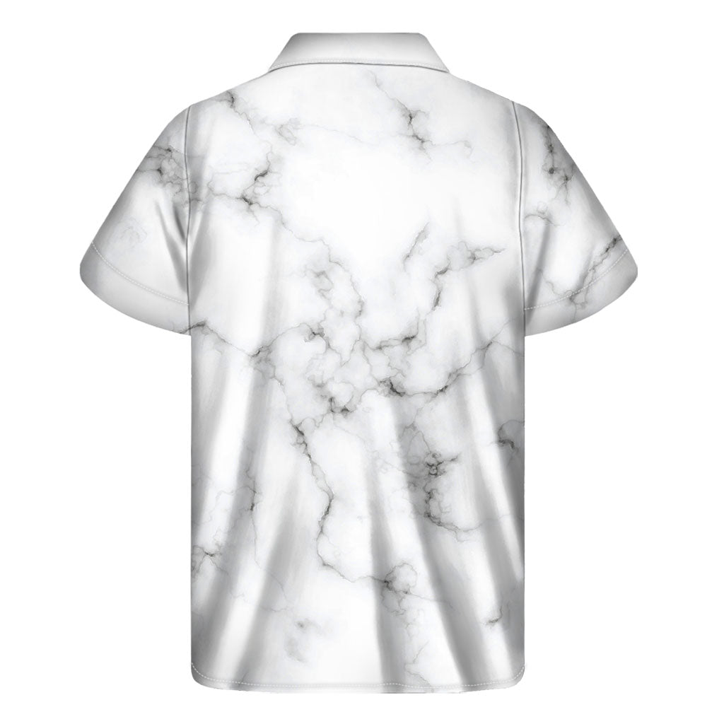 White Grey Smoke Marble Print Hawaiian Aloha Shirt - 2