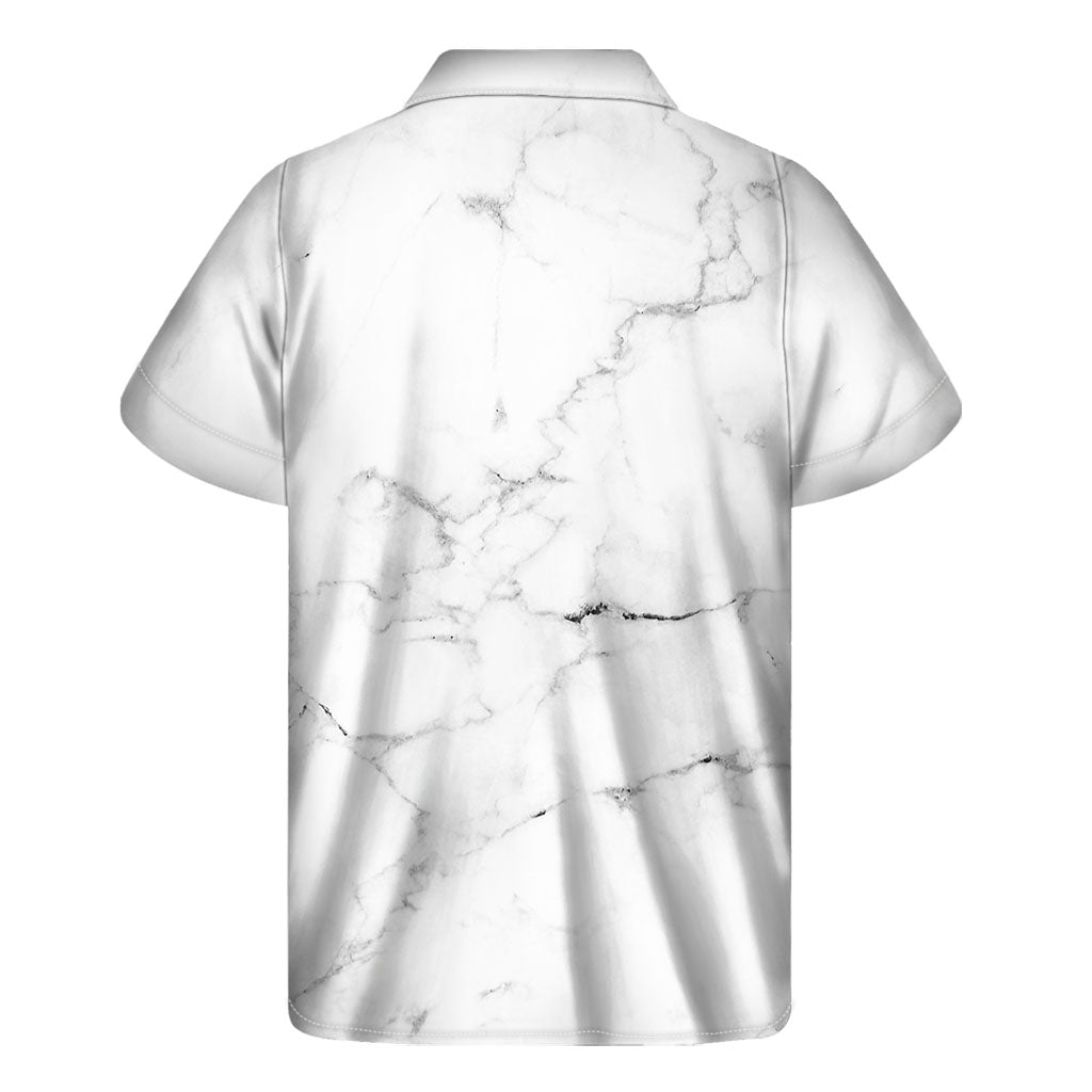 Island Vibes: Men&#39;s Hawaiian Short Sleeve Shirt in White Grunge Marble Print - 2