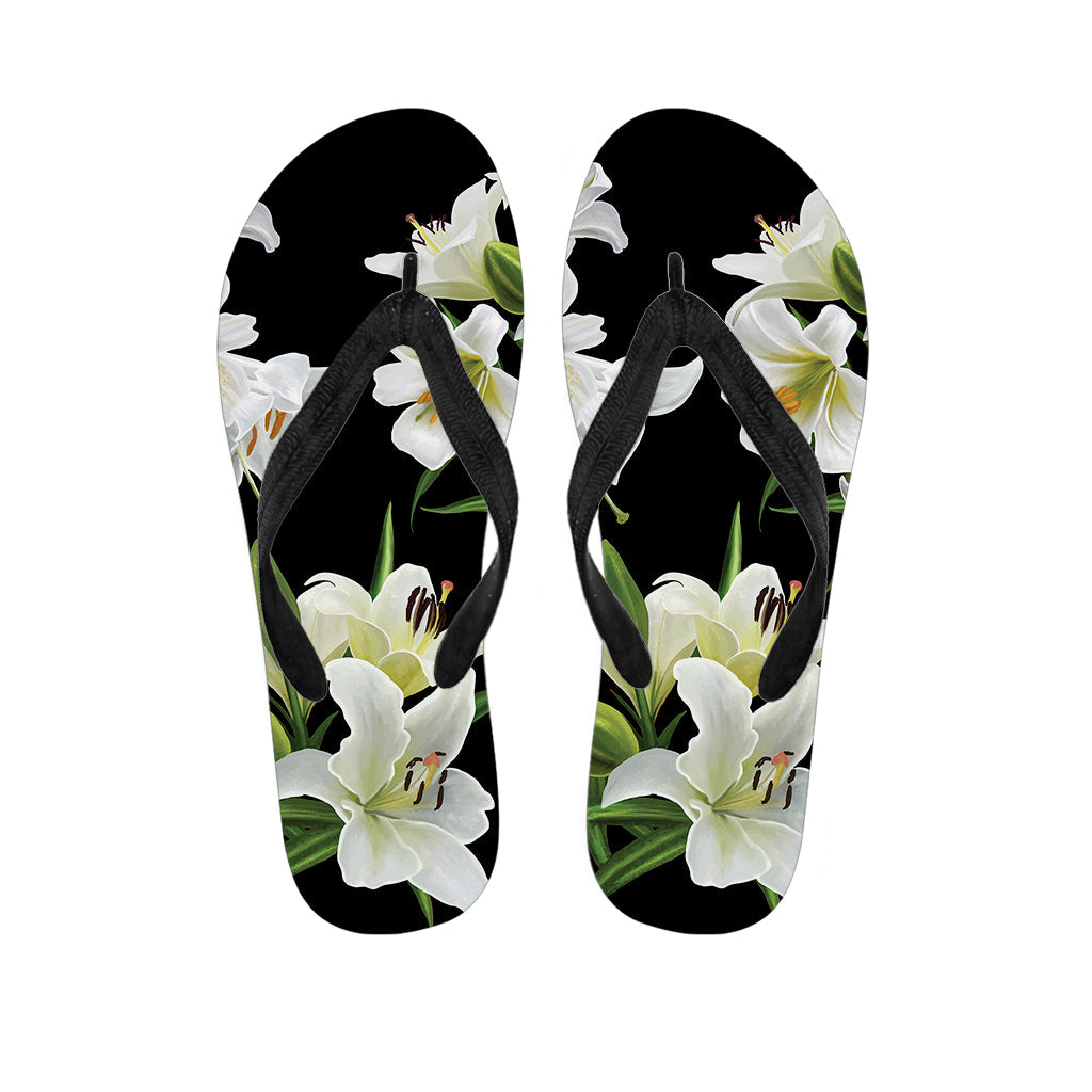 White Lily Print Hawaiian Flip Flops: The Perfect Addition to Your Luau Outfit - 1