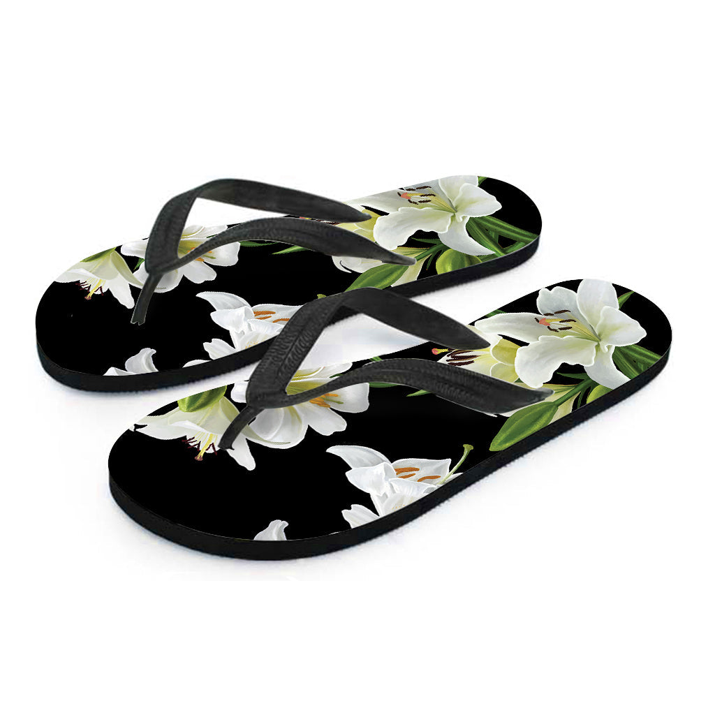 White Lily Print Hawaiian Flip Flops: The Perfect Addition to Your Luau Outfit - 2