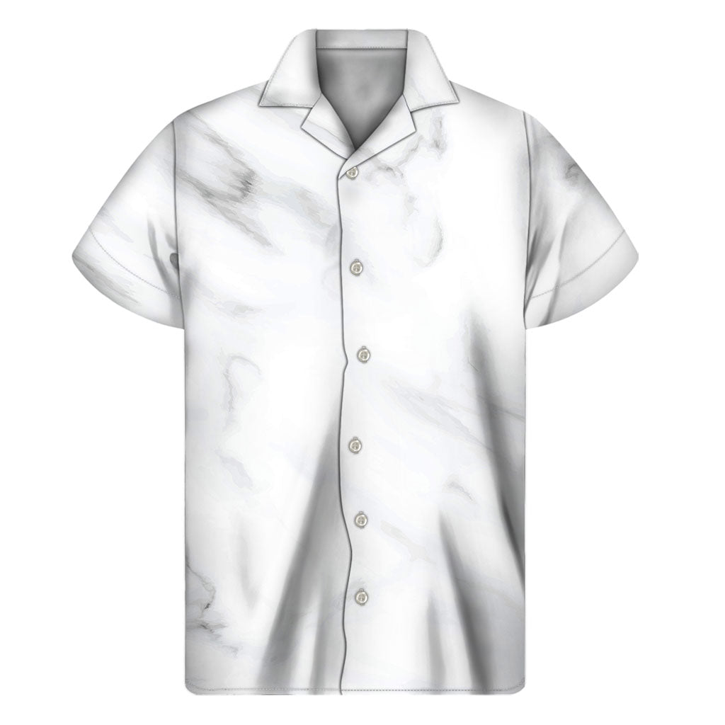 White Marble Print Hawaiian Short Sleeve Shirt for the Modern Island Man - 1