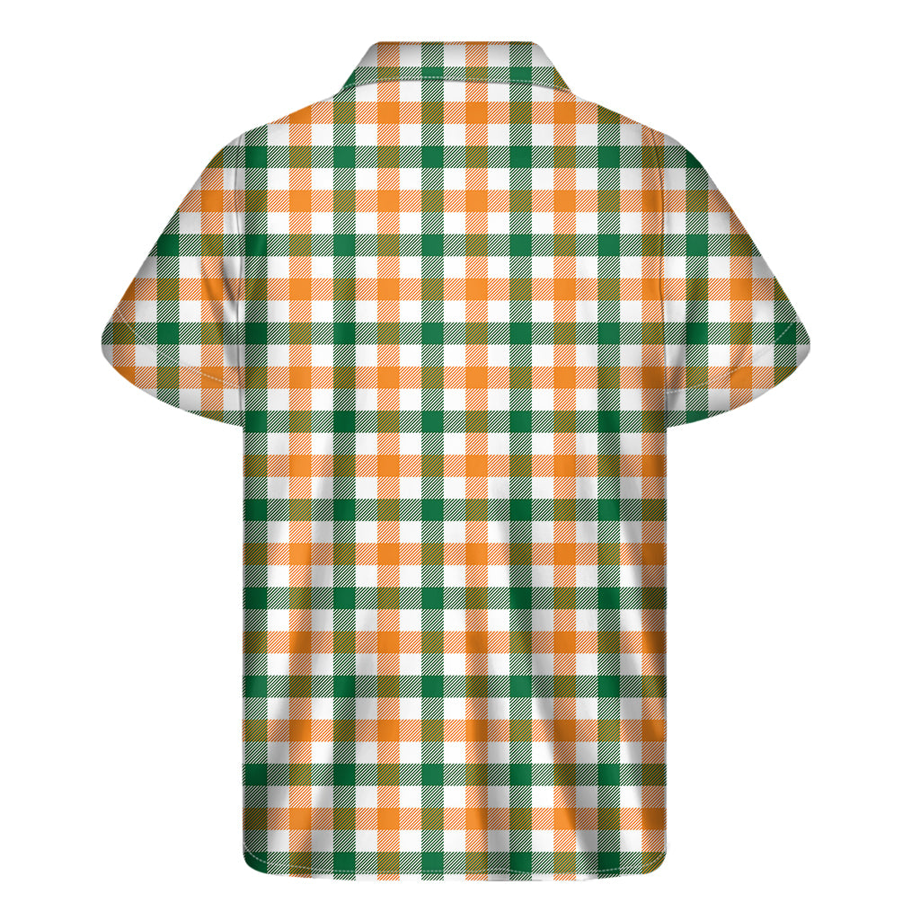 Tropical Vibes: Hawaiian Plaid Print Short Sleeve Shirt in White, Orange, and Green - 2