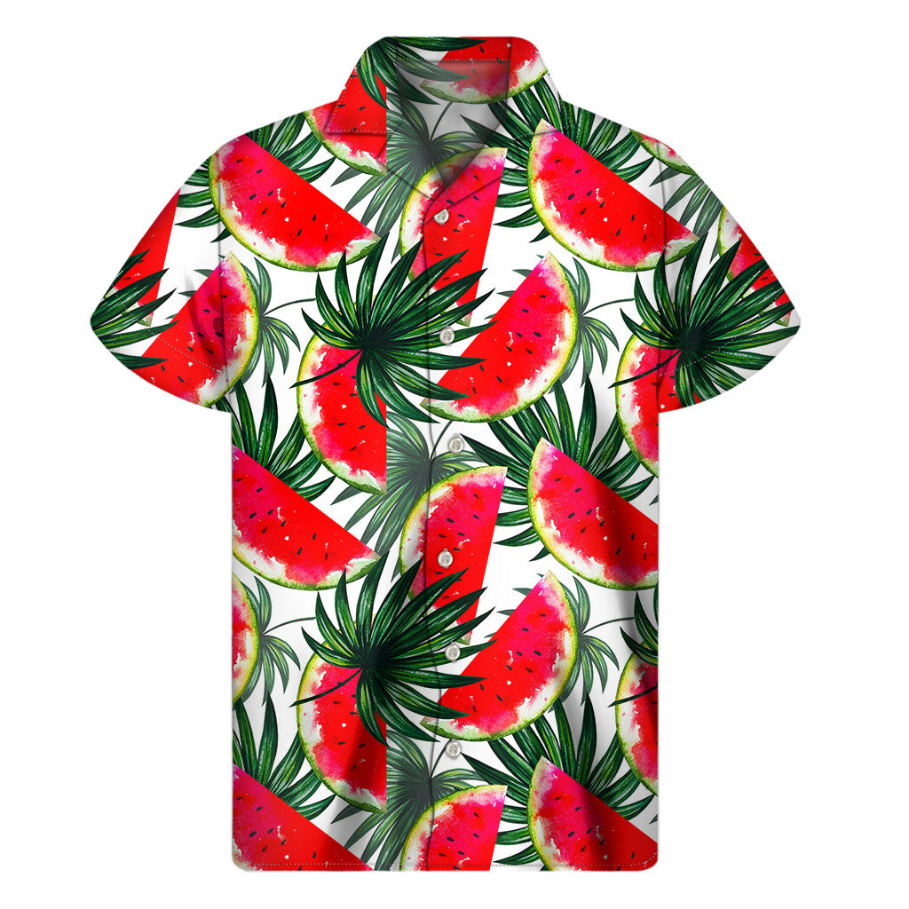 White Palm Leaf Watermelon Hawaiian Shirt for Men - 1