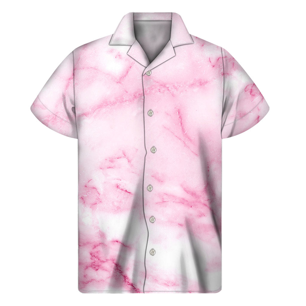 White Pink Marble Print Hawaiian Short Sleeve Shirt - Embrace Island Vibes in Style - 1