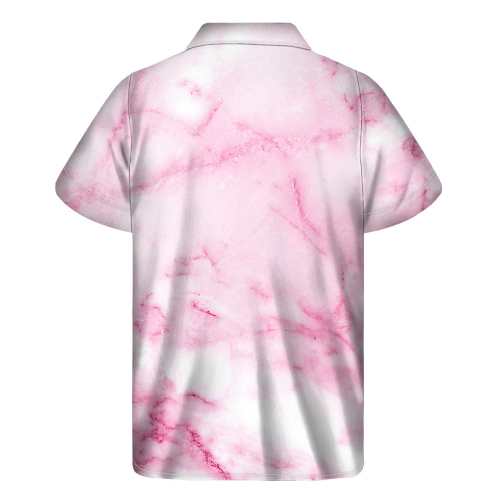 White Pink Marble Print Hawaiian Short Sleeve Shirt - Embrace Island Vibes in Style - 2