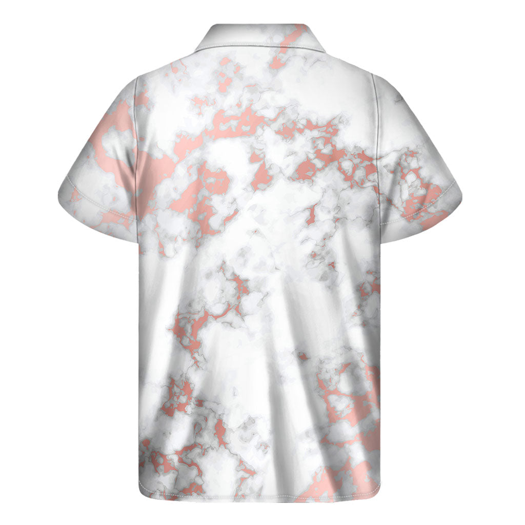 Kahului Paradise: Men&#39;s Hawaiian Short Sleeve Shirt in White Rose Gold Marble Print - 2