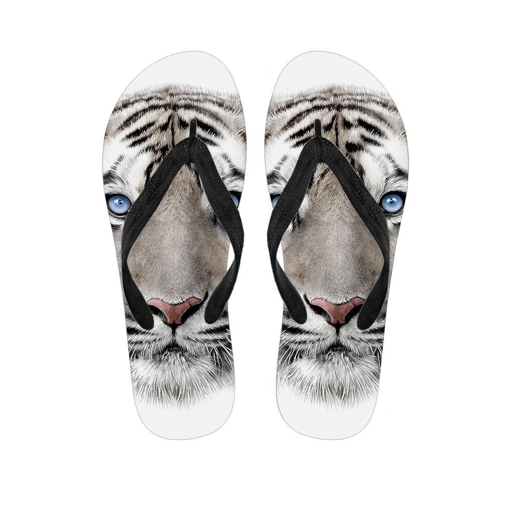 Tropical Vibe: White Tiger Portrait Hawaiian Flip Flops Outfit - 1