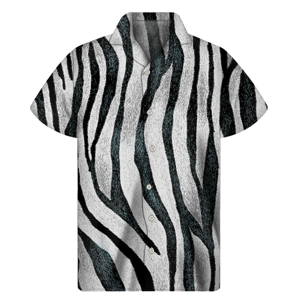 White Tiger Stripe Hawaiian Print Short Sleeve Shirt - 1