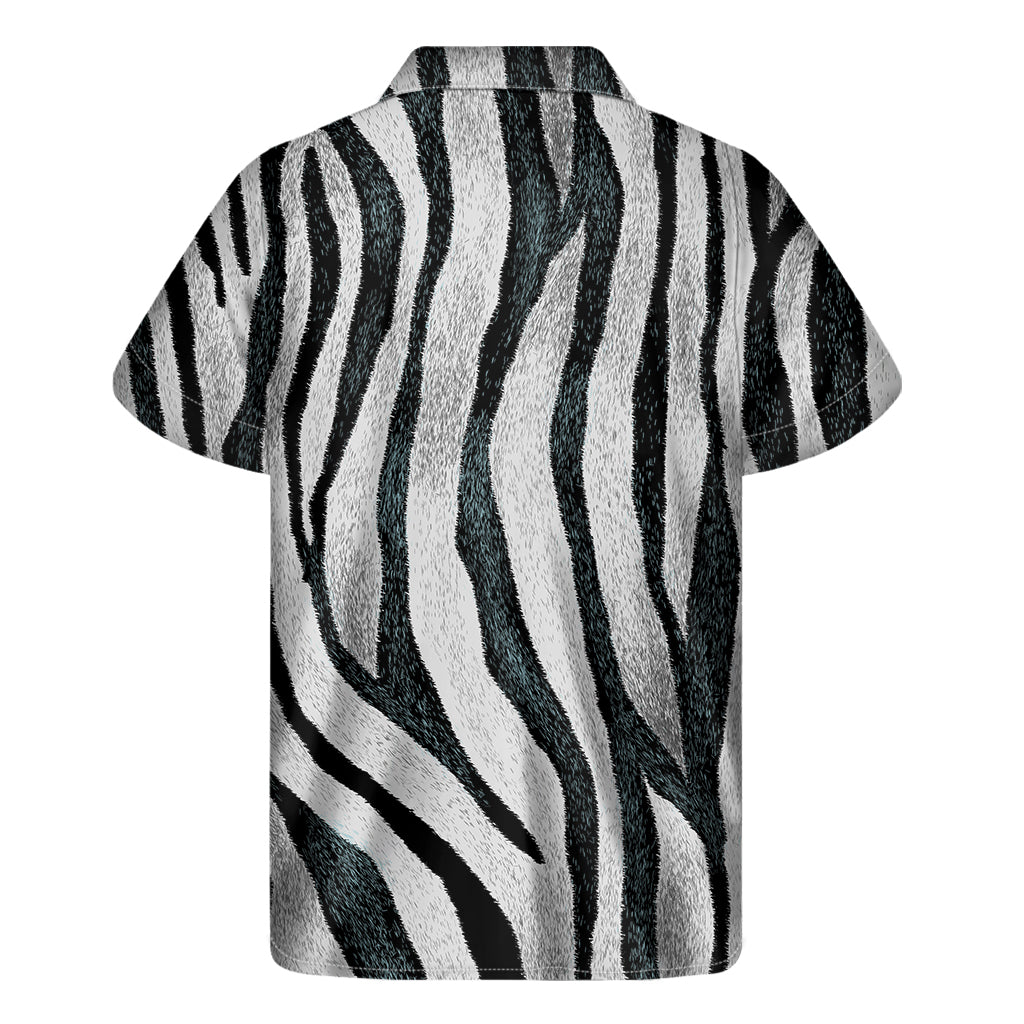 White Tiger Stripe Hawaiian Print Short Sleeve Shirt - 2