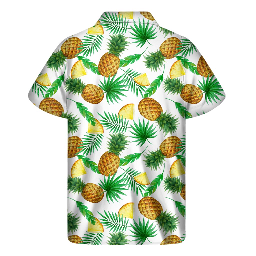 White Watercolor Pineapple Pattern Hawaiian Short Sleeve Shirt - 2