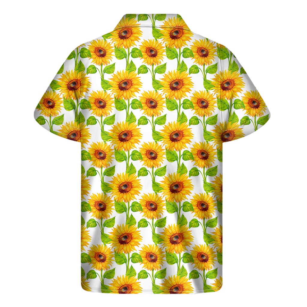 Sun-Kissed Hawaii: White Watercolor Sunflower Pattern Short Sleeve Hawaiian Shirt - 2