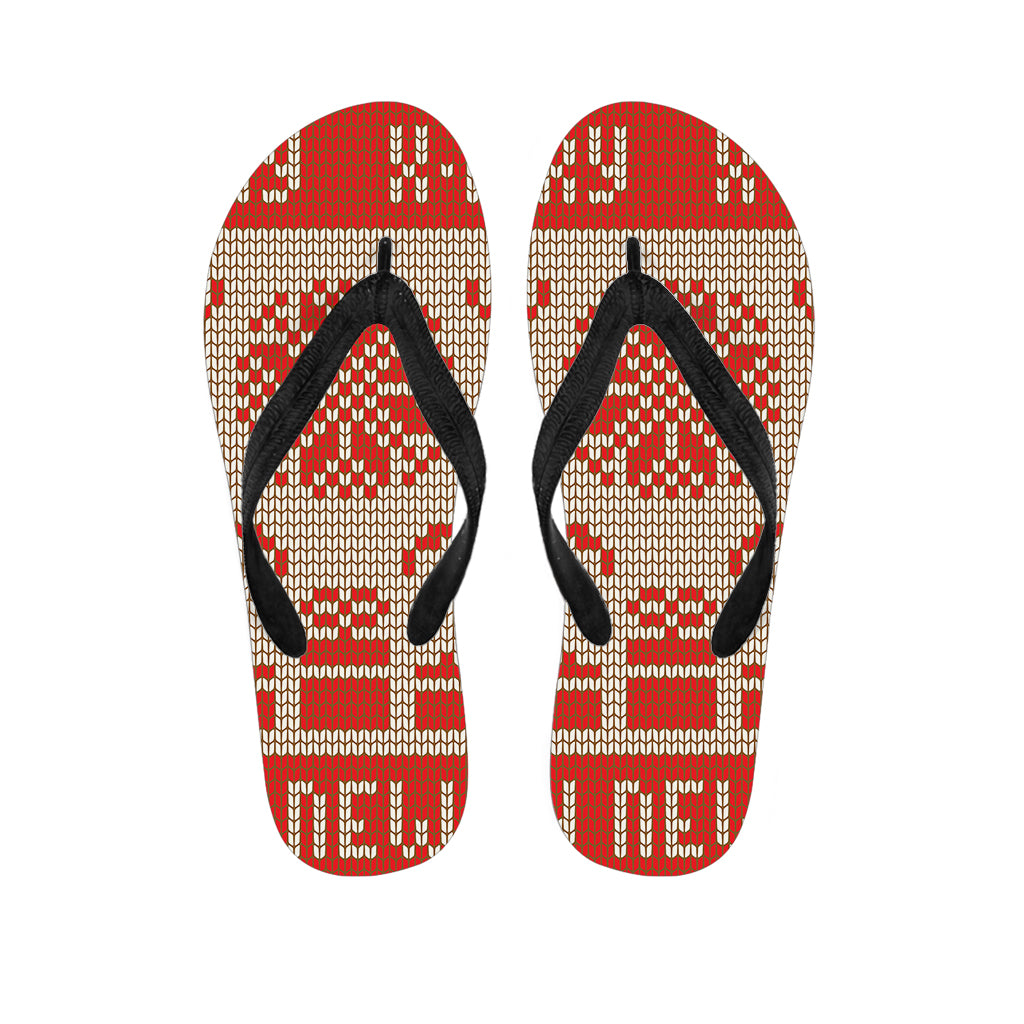 Hawaiian Holiday Vibes: Xmas Deer Knitted Print Flip Flops - 1