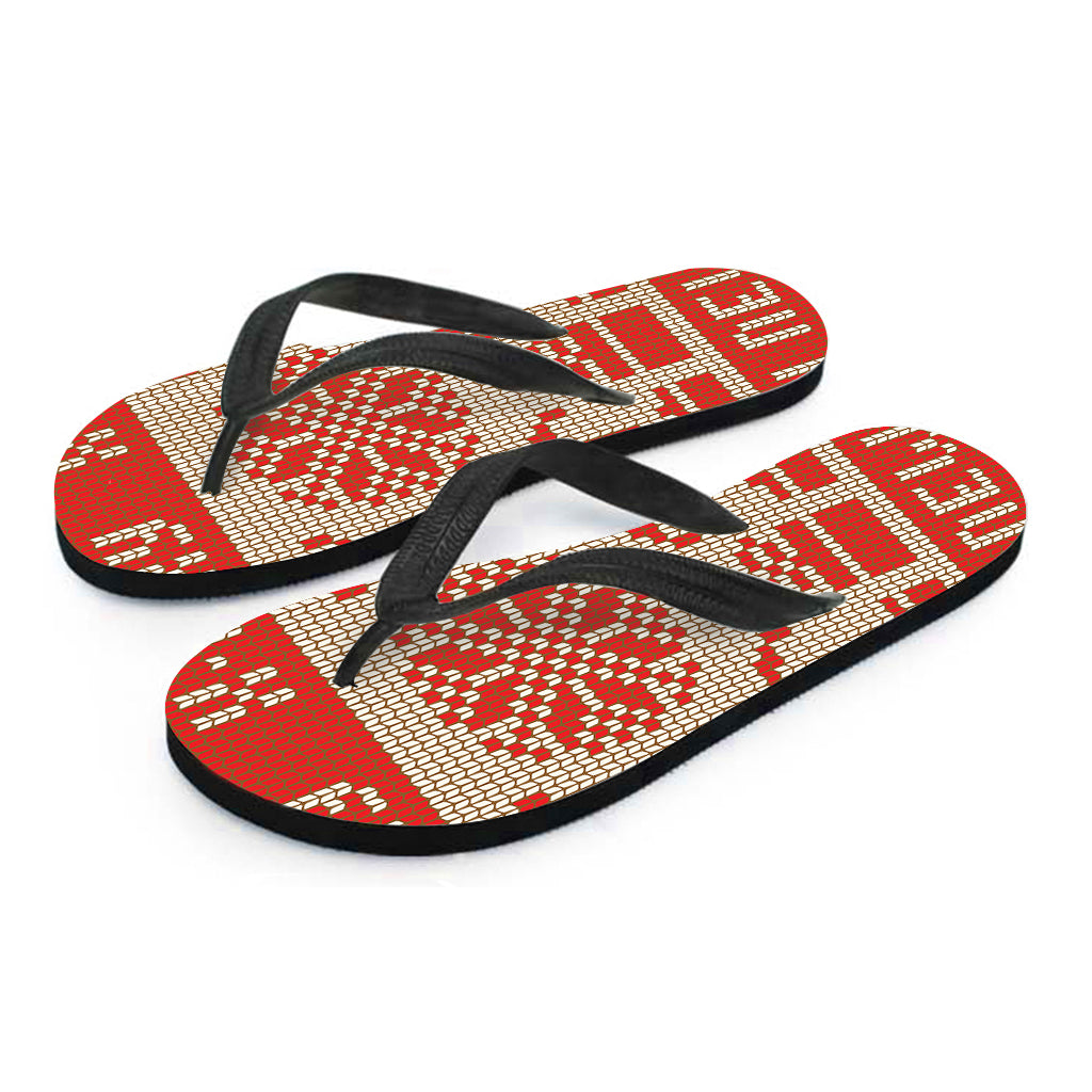 Hawaiian Holiday Vibes: Xmas Deer Knitted Print Flip Flops - 2