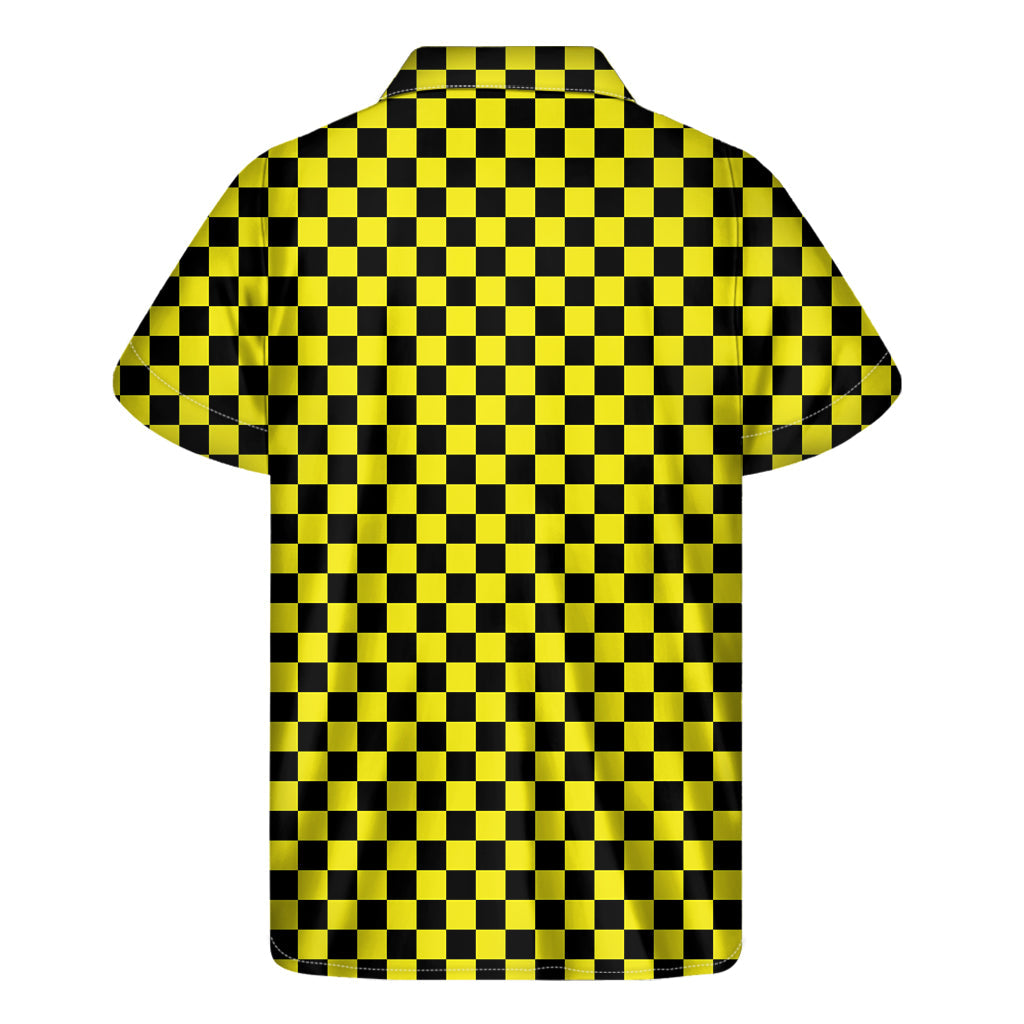 Sunshine in Paradise: Yellow and Black Checkered Hawaiian Short Sleeve Shirt - 2