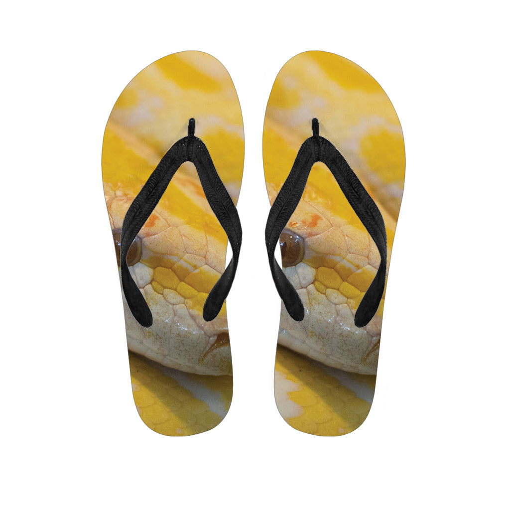 Yellow and White Python Snake Print Hawaiian Flip Flops: Step into Island Style - 1