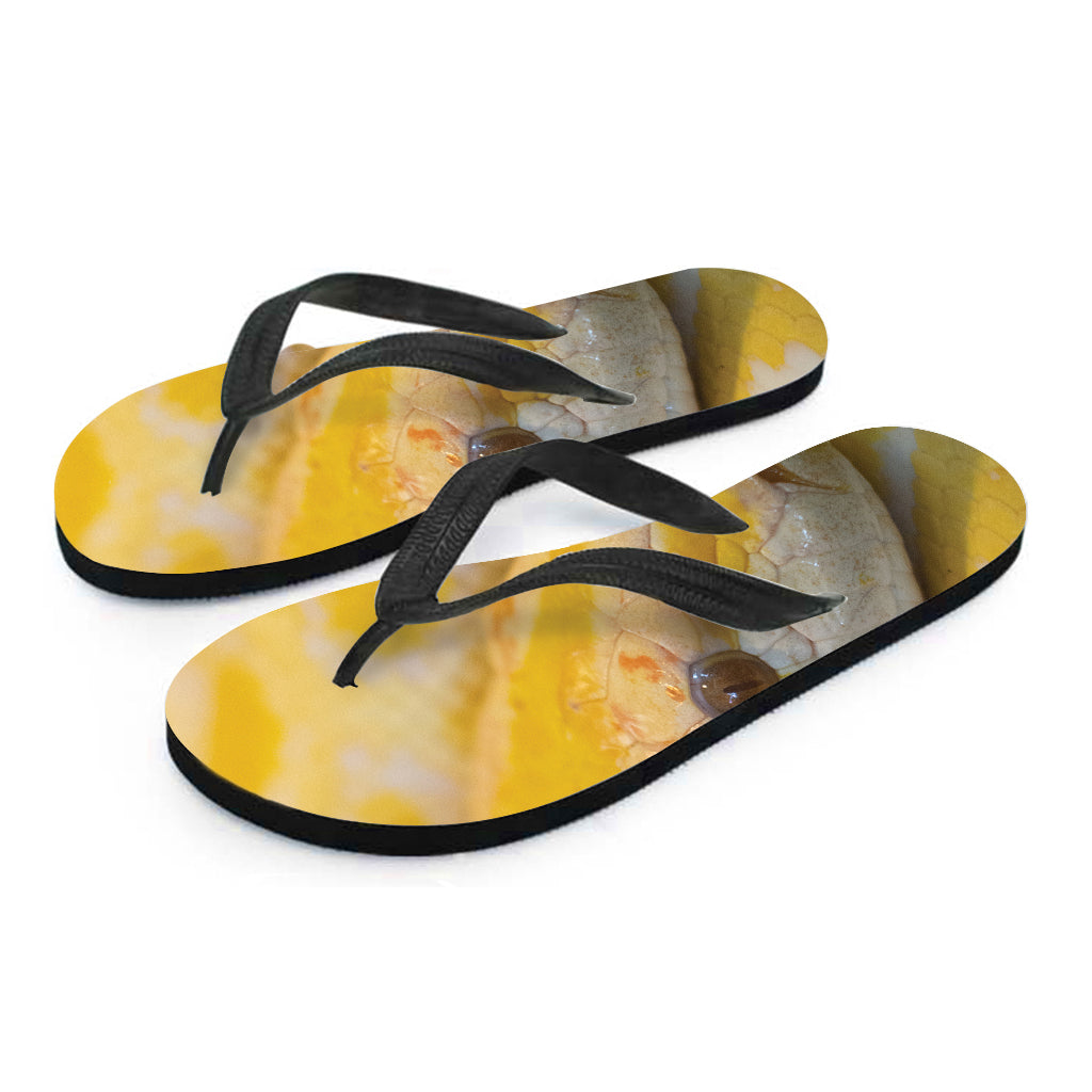 Yellow and White Python Snake Print Hawaiian Flip Flops: Step into Island Style - 2