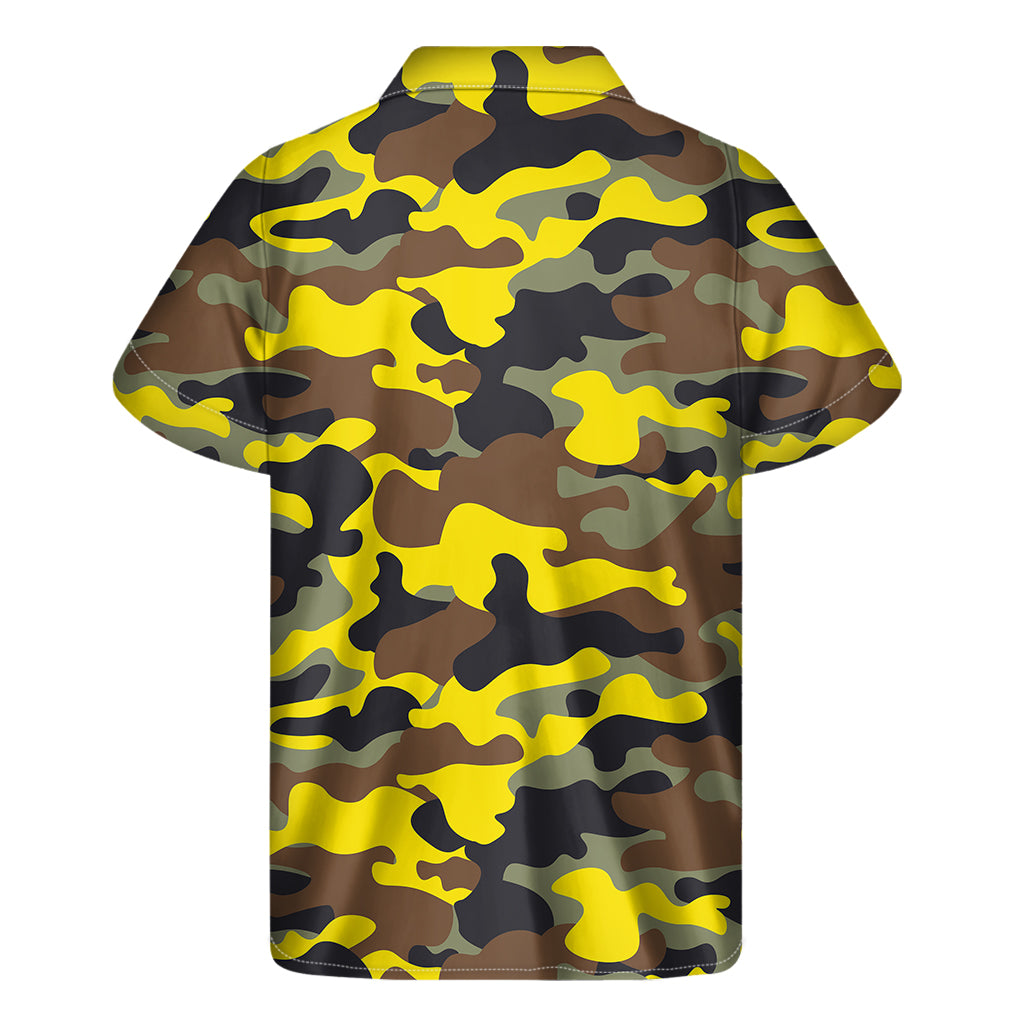 Sunset Camo: Hawaiian Style Short Sleeve Shirt in Yellow, Brown, and Black - 2