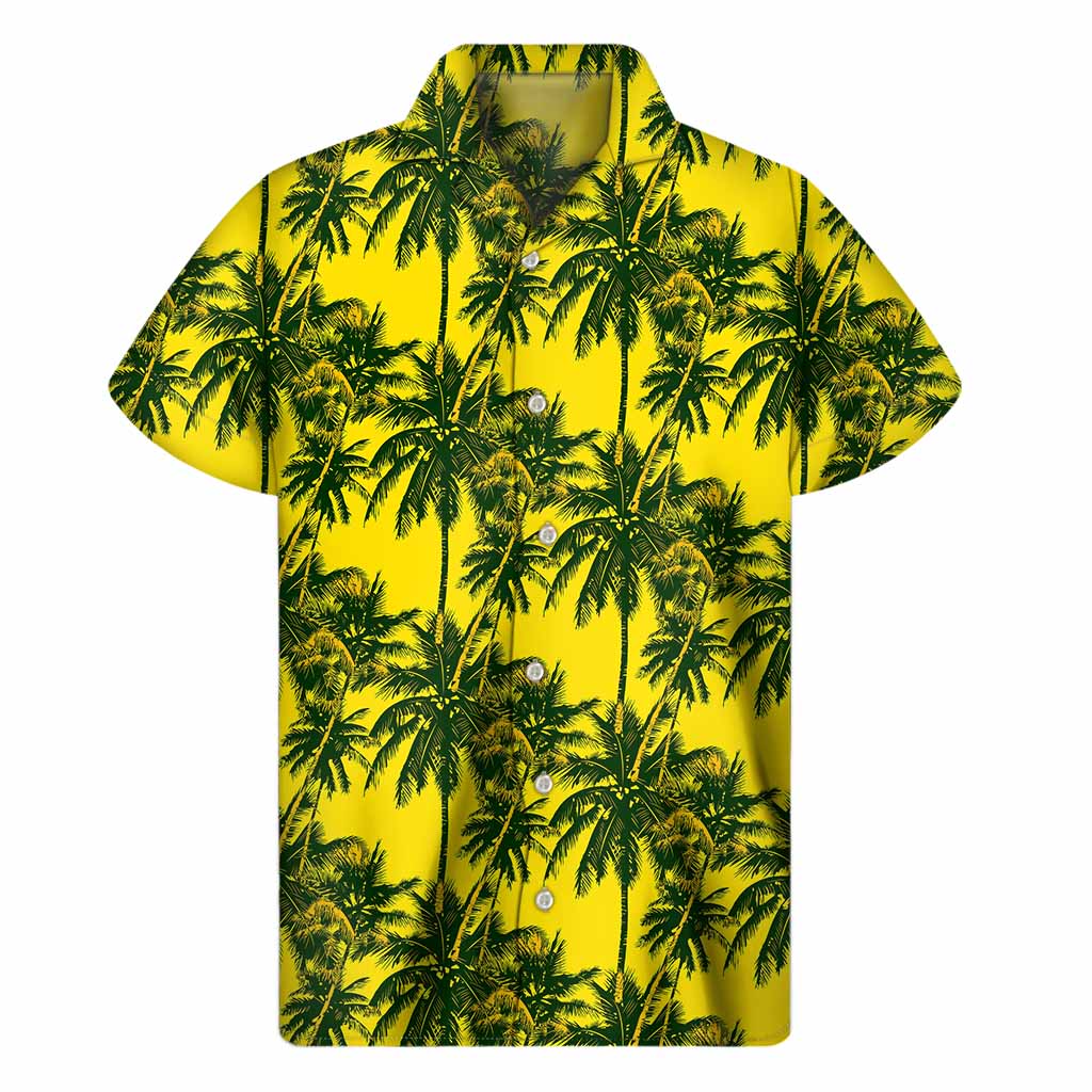 Sunny Vibes: Yellow Palm Tree Hawaiian Short Sleeve Shirt - 1