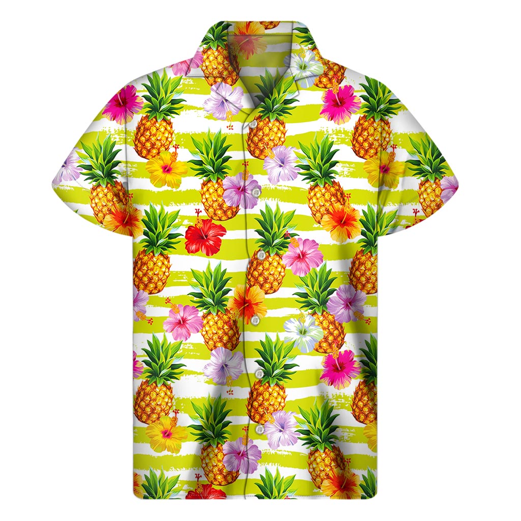 Sunshine Vibes: Hawaiian Pineapple Print Short Sleeve Shirt - 1