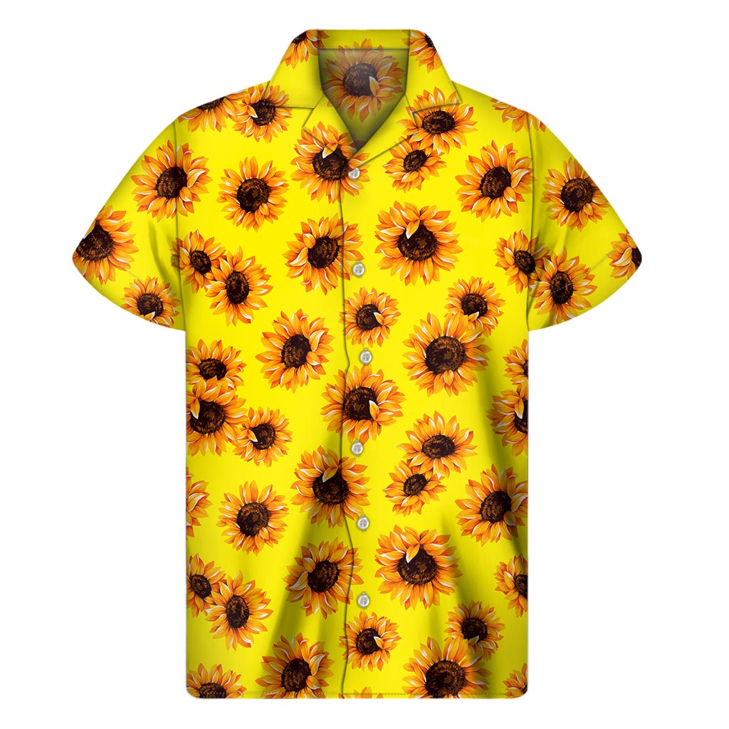 Sun-Kissed Style: Hawaiian Sunflower Pattern Short Sleeve Shirt - 1