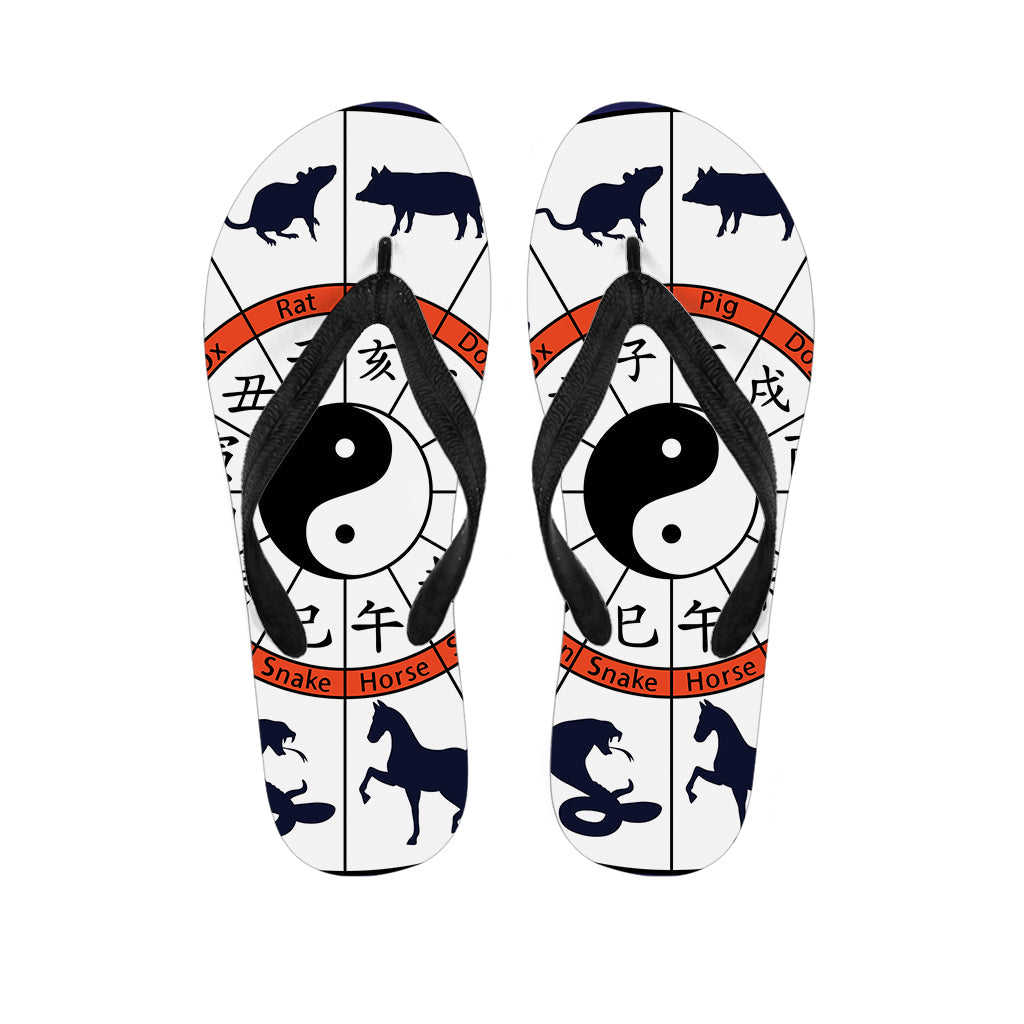 Yin Yang Chinese Zodiac Wheel Hawaiian Flip Flops: Embrace Island Style - 1